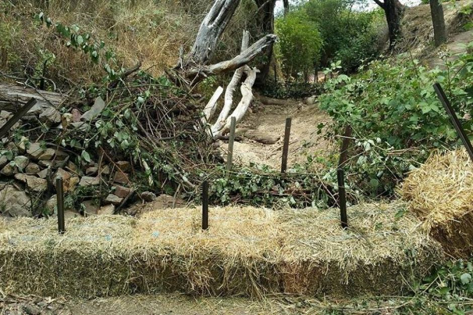 leaky weir hay bales