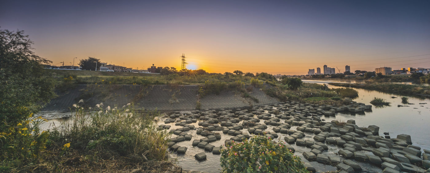 Tama River sunrise, Tokyo