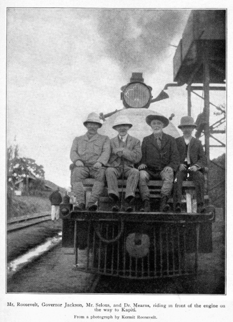 Theodore Roosevelt steaming from safari on his American-built steam train